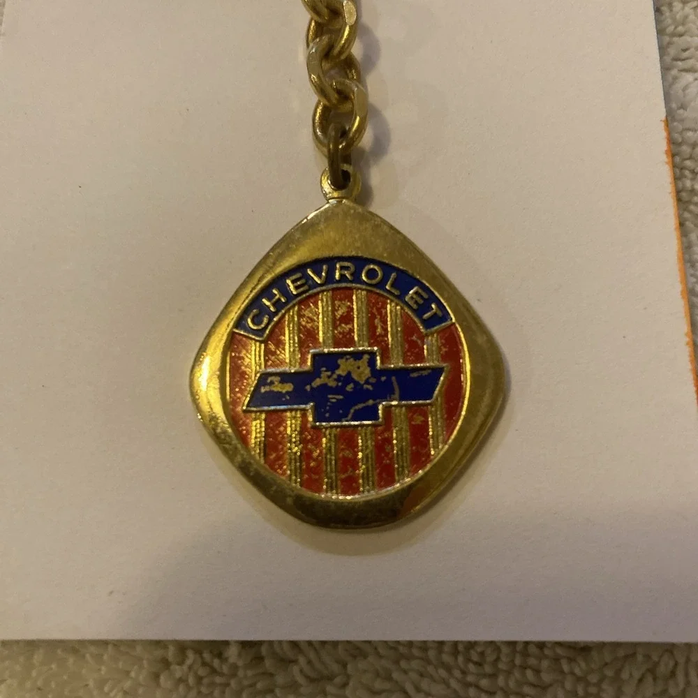 Vintage Chevrolet Brass And Enamel Key Chain
